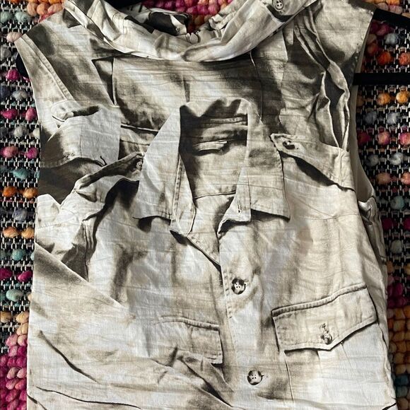 Nicole Miller Collection Sleeveless Tan Dress with Cowl Neck. Safari Dress - Picture 3 of 8